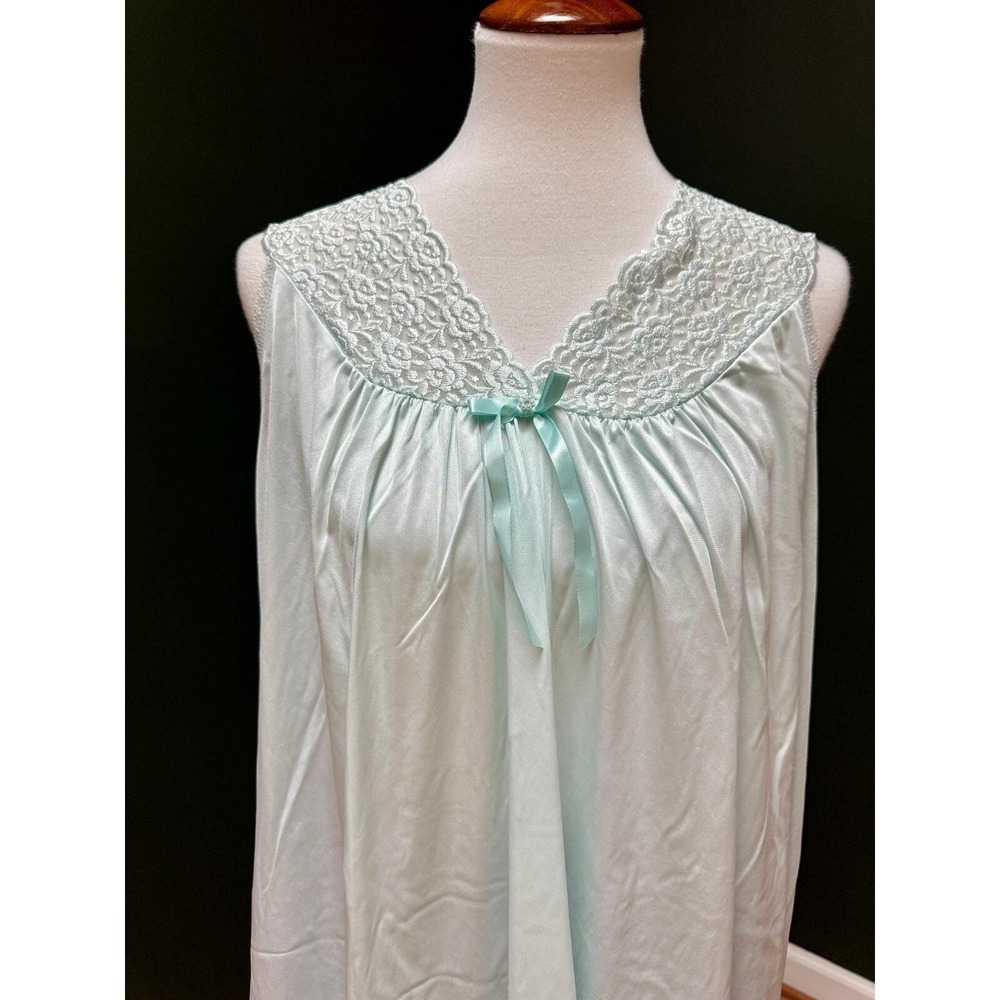 Vintage Vanity Fair Lace Trim Sleeveless Lingerie Dress Aqua Blue Size L - Picture 3 of 7